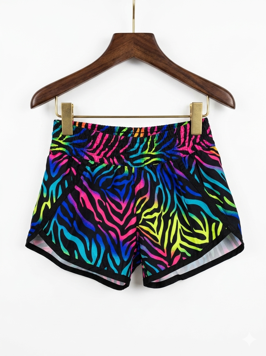OP Girls' Neon Rainbow Zebra Print Active Shorts - Size 6-6X AB1