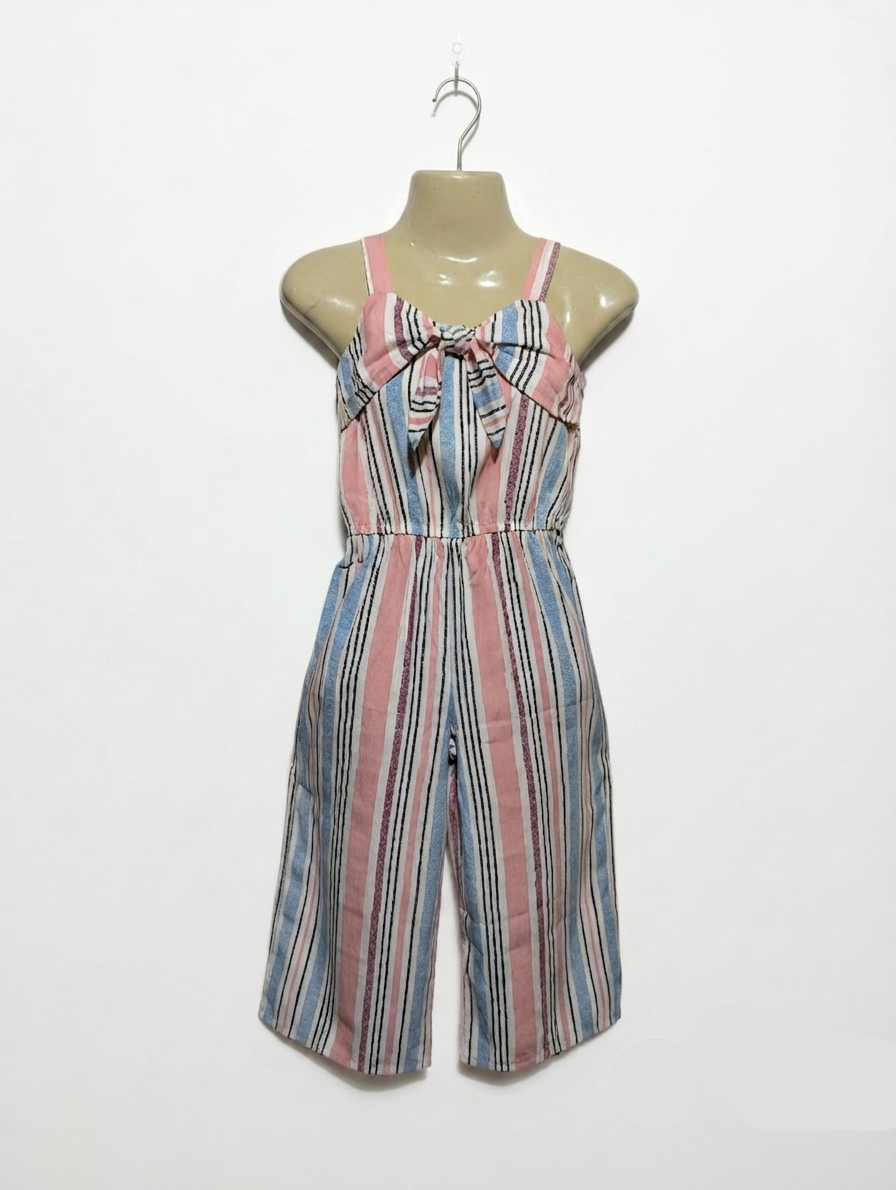 Jenna & Jessie Girls Multi-Color Striped Tie-Front Jumpsuit - Size 7 (Estimated Age 7 Years) AB2