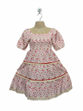 Strawberry Print Girls Smocked Tiered Dress - Size Estimated Age 8T AB2