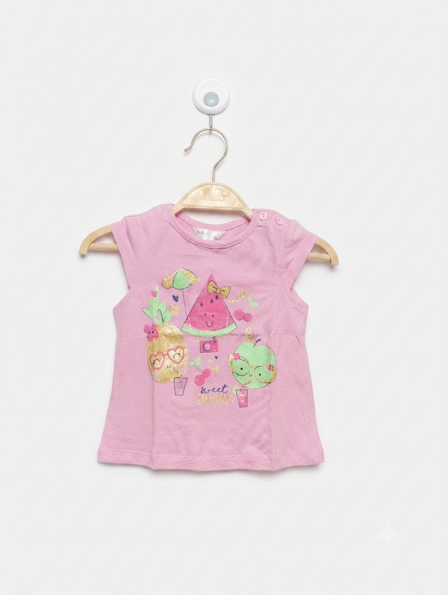 M&Co Baby Girls Pink "Sweet Summer" Fruit Graphic Top - Size Estimated Age 3-6 Months AB2