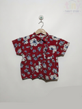 KRU Boys Red Tropical Hibiscus Floral Print Short Sleeve Button-Down Shirt - Size Estimated Age 4T AB2