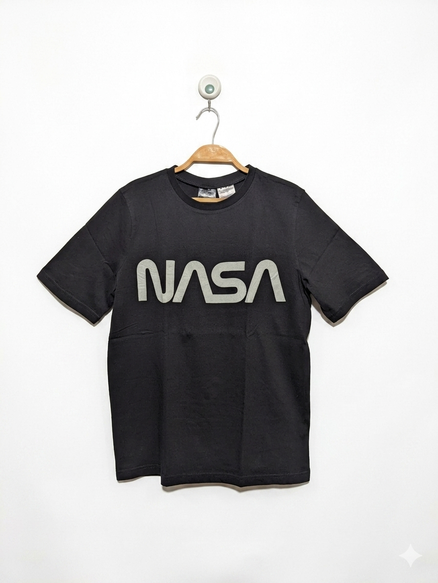 H&M Boys Black "NASA Logotype" Short-Sleeve Tee - Size Estimated Age 14+ Years AB1