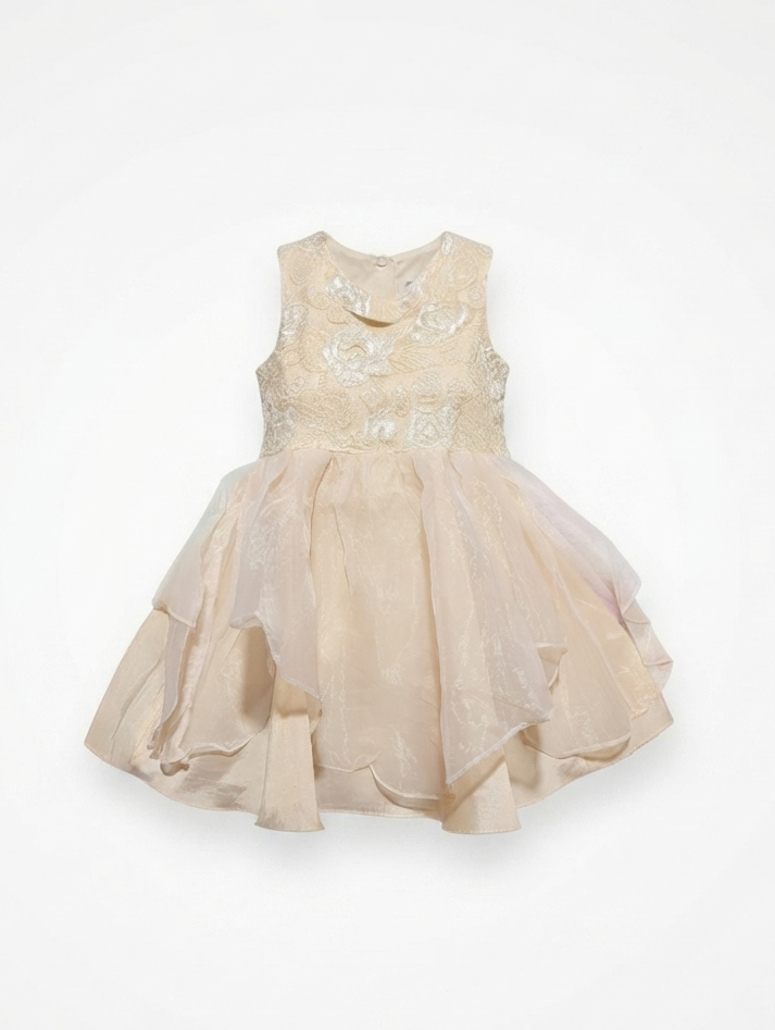 Rare Editions Girls Elegant Champagne Floral Occasion Dress - Size 5 Estimated Age 5 Years AB2