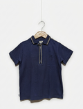 River Island Boys Navy Blue Zip-Up Polo Shirt - Size 5/6 Years (Estimated Age 5-6 Years) AB2
