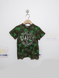 H&M Boys Olive Green "Surf The Waves" Palm Tree Short Sleeve Tee - Size Estimated Age 3-4 Years AB2