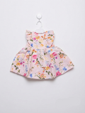 Nannette Baby Girls Pink Floral Print Seersucker Dress - Size Estimated Age 3-6 Months AB2