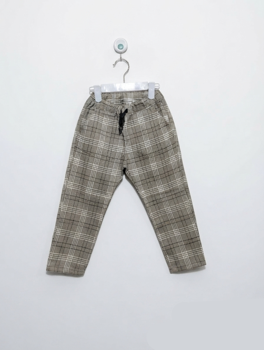 MPS Boys Tan & Black Plaid Casual Trousers - Size 105 CM (Estimated Age 4-5 Years) AB2