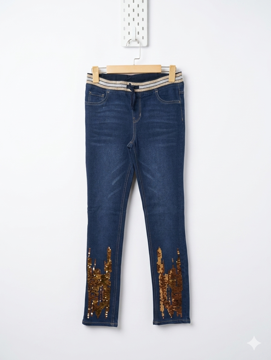 Wonder Nation Girls Dark Wash Sequined Denim Pants - Size XL Estimated Age 14-16 Years AB1