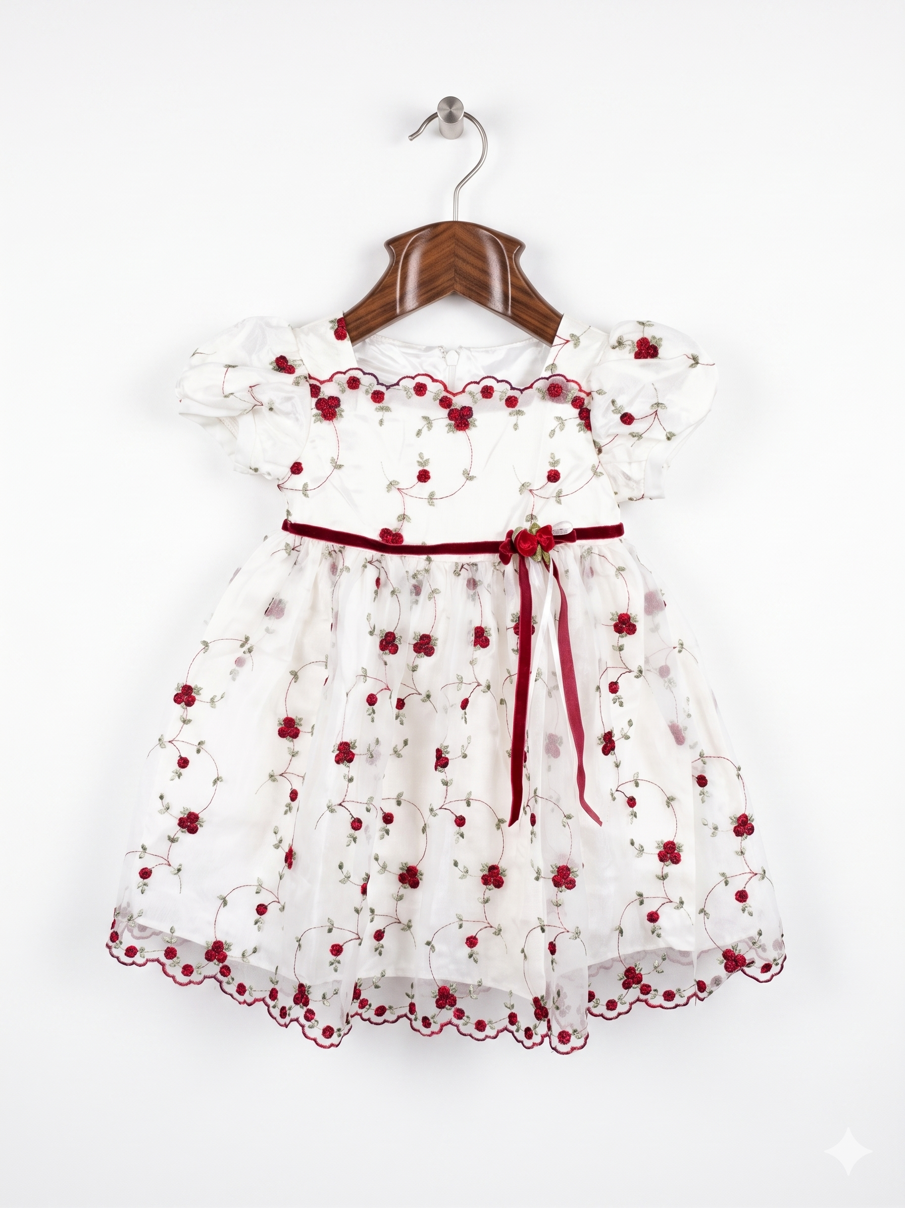 Bonnie Baby Cream Embroidered Rose Party Dress - Size 18M (Fits 1.5 Years Old) AB1