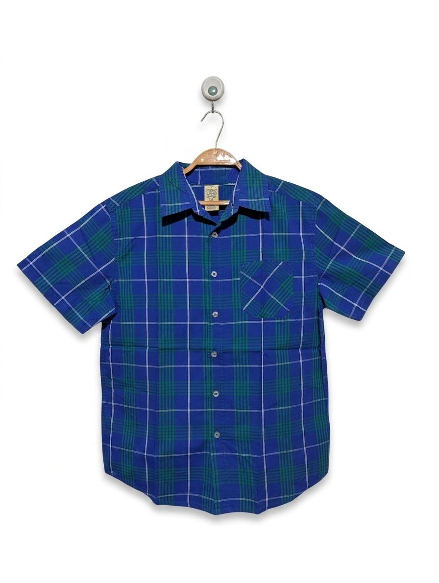 Faded Glory Boys Blue and Green Plaid Short Sleeve Shirt - Size XL (14-16) AB1