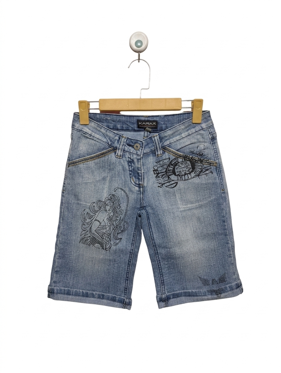 Karma Denim Girls Blue Printed Casual Shorts - Size XS Estimated Age 15 Years AB1