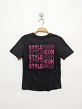 YD Girls Black "Style Icon" Graphic Tee - Size 9-10 Years (Estimated Age 9-10 Years) AB2