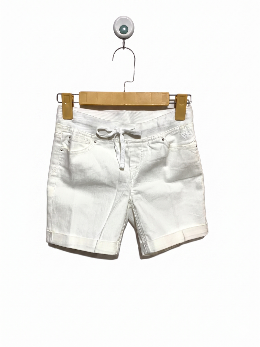 Justice Girls Crisp White Pull-On Denim Shorts with Cuffed Hem - Size Estimated Age 10 Years AB1