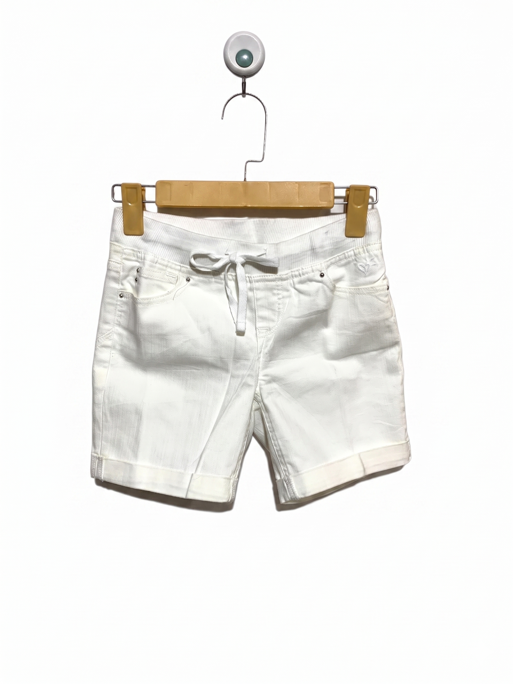 Justice Girls Crisp White Pull-On Denim Shorts with Cuffed Hem - Size Estimated Age 10 Years AB1