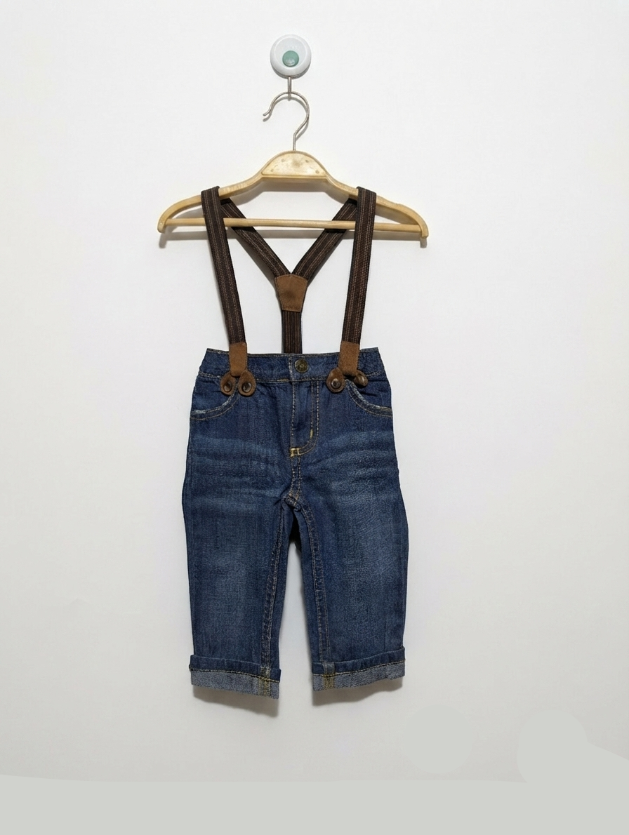 Carter's Baby Boys Dark Wash Denim Overalls with Built-In Suspenders - Size Estimated Age 6 Months AB2