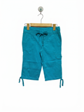 SO Girls Vibrant Turquoise Cotton Capri Cargo Pants with Floral Embroidery - Size Estimated Age 10 Years AB1