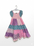 Topolino Girls Pink & Purple Patchwork Smocked Tiered Dress - Size Estimated Age 7 Years AB1