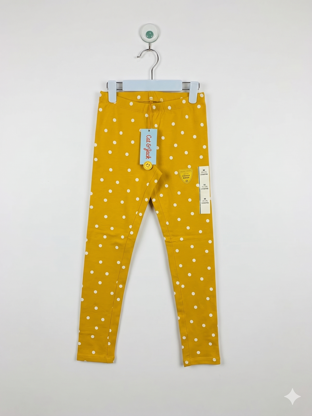 Cat & Jack Girls Mustard Yellow Polka Dot "Tough Cotton" Leggings - Size M (7/8) Estimated Age 7-8 Years AB1