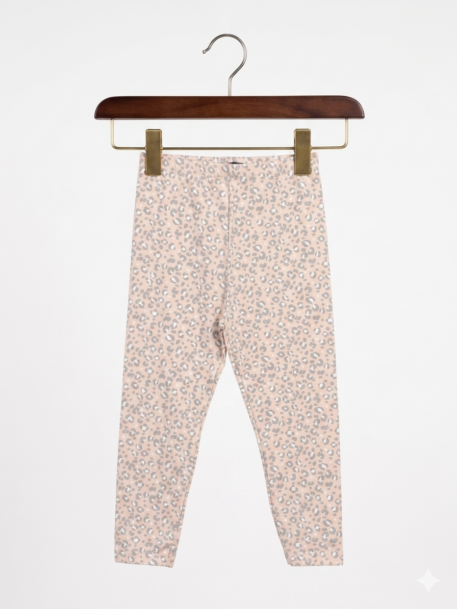 Inextenso Kids Peach & Grey Leopard Print Stretch Leggings - Size 98cm (Estimated 2-3 Years) AB1
