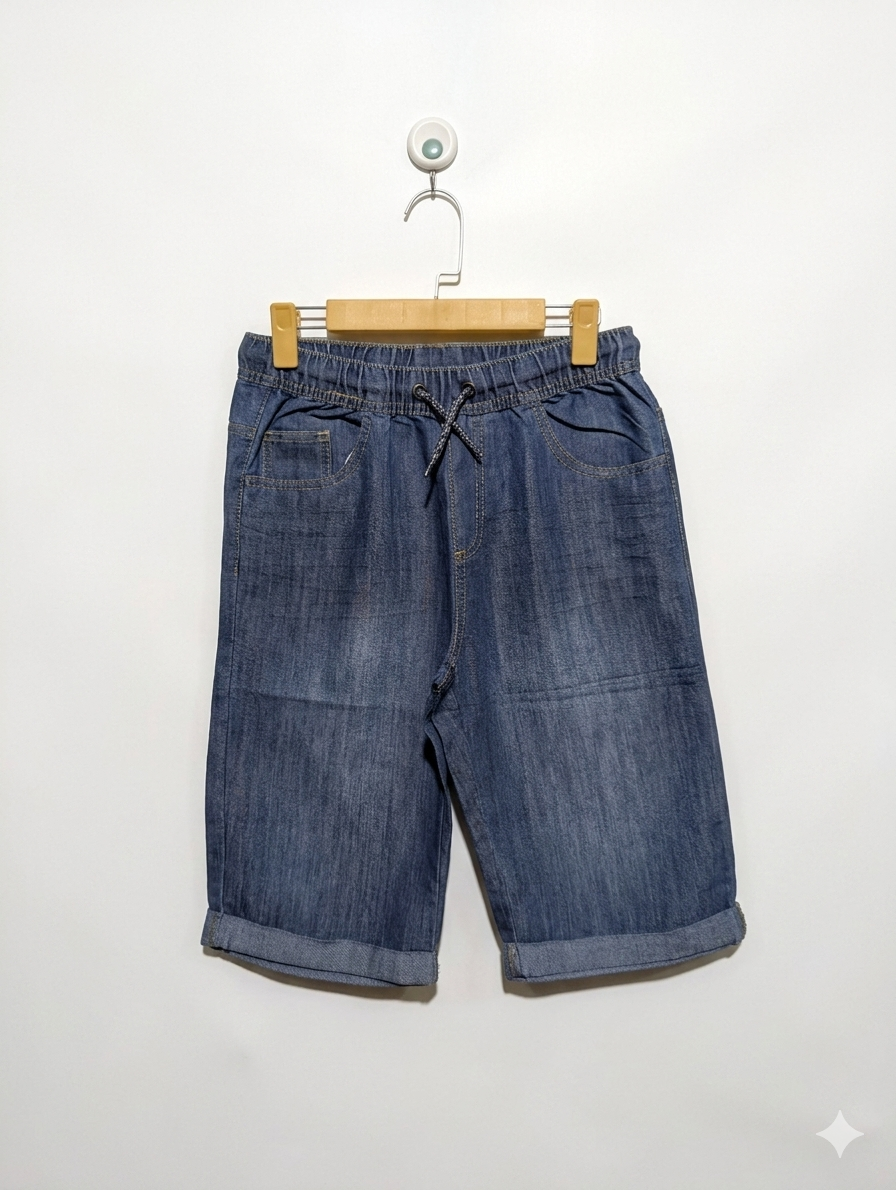 Yigga Boys Blue Denim Casual Elastic Waist Shorts - Size 164 Estimated Age 13-14 Years AB1