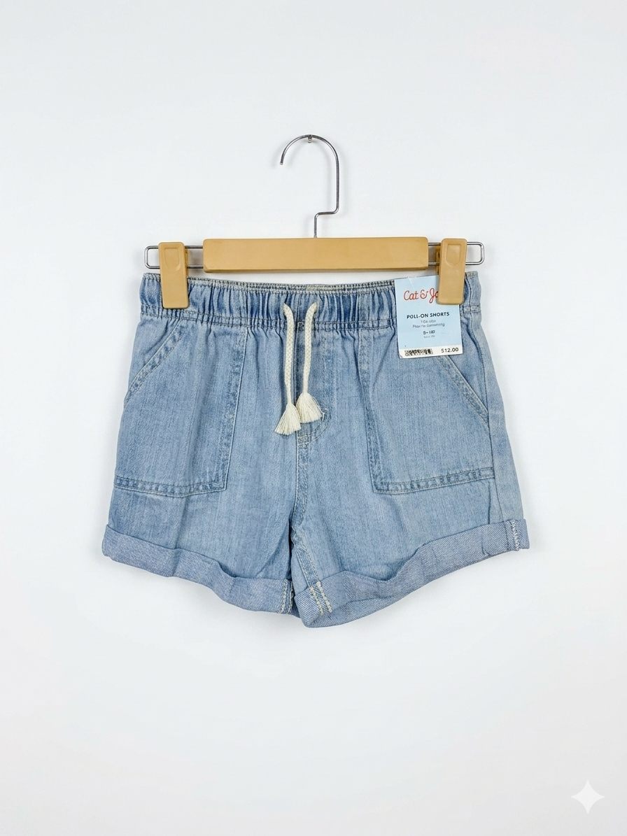 Cat & Jack Girls Light Wash High-Rise Denim Pull-On Shorts - Size Estimated Age 8 Years AB1