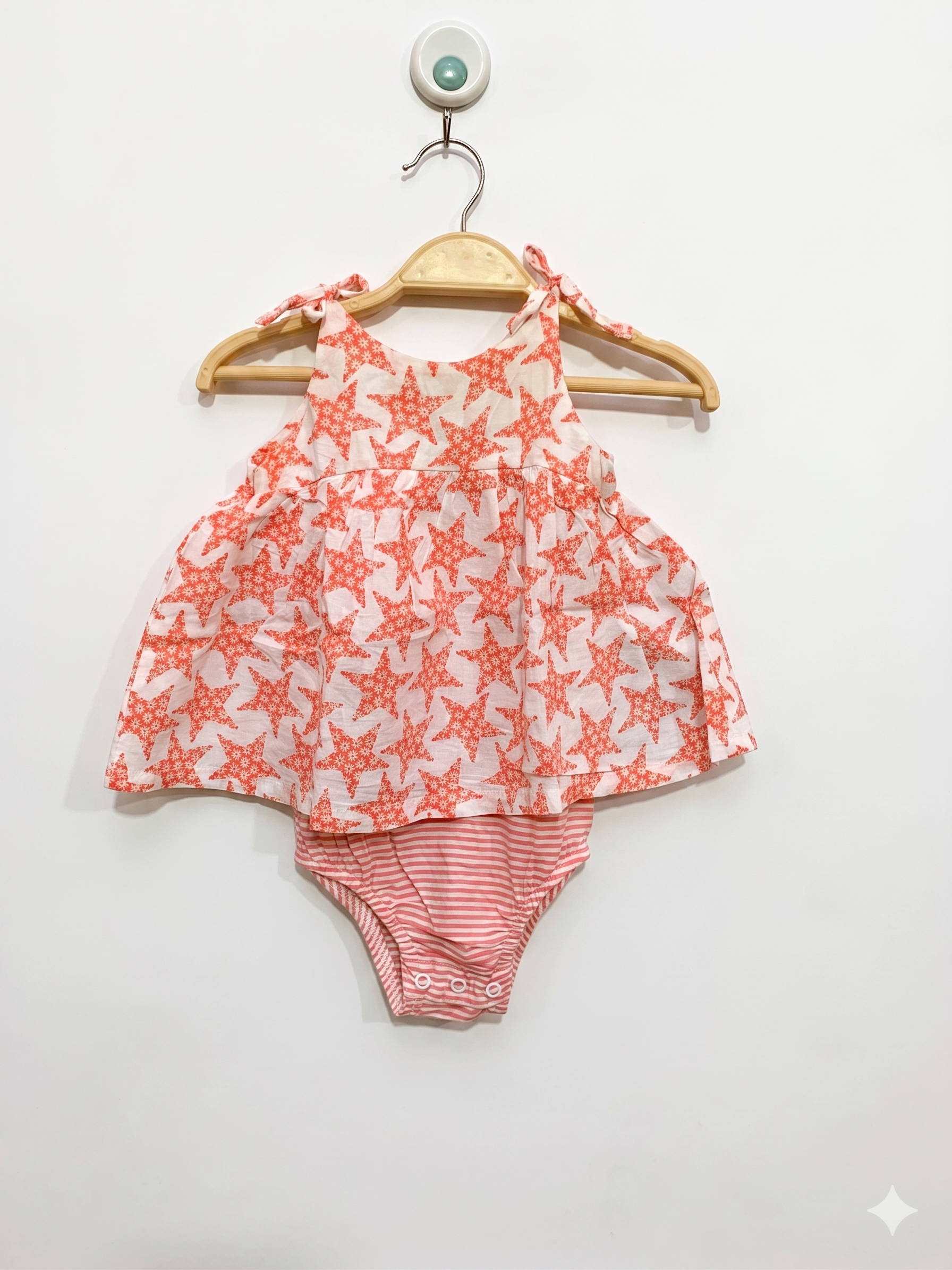 Baby B'gosh by OshKosh Floral Star Dress & Striped Romper Set – 2-in-1 Coral Outfit (9 Months) AB1