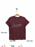 Cat & Jack Girls Burgundy "Brave" Graphic Tee - Size Estimated Age 8-10 Years AB2