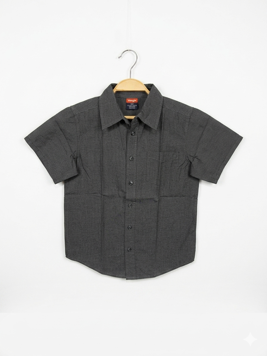 Wrangler Boys Charcoal Grey Micro-Striped Short Sleeve Button-Down - Size 8 Estimated Age 8 Years AB1