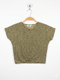 Blue Queen Girls Olive Leopard Print Knotted Front Crop Tee - Size 140 (Estimated Age 9-10Y) AB1