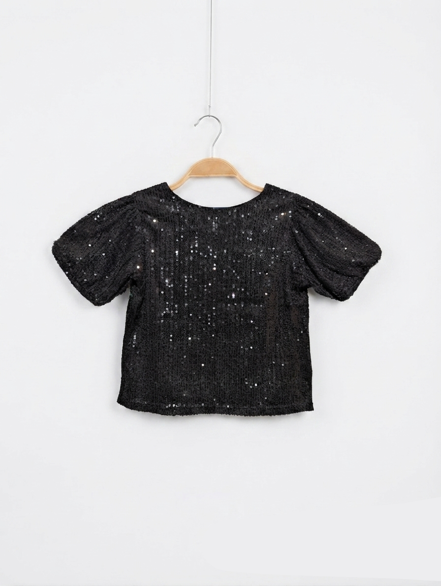 Kiabi Girls Black Sparkling Sequin Party Top - Size 6A Estimated Age 5-6 Years AB2