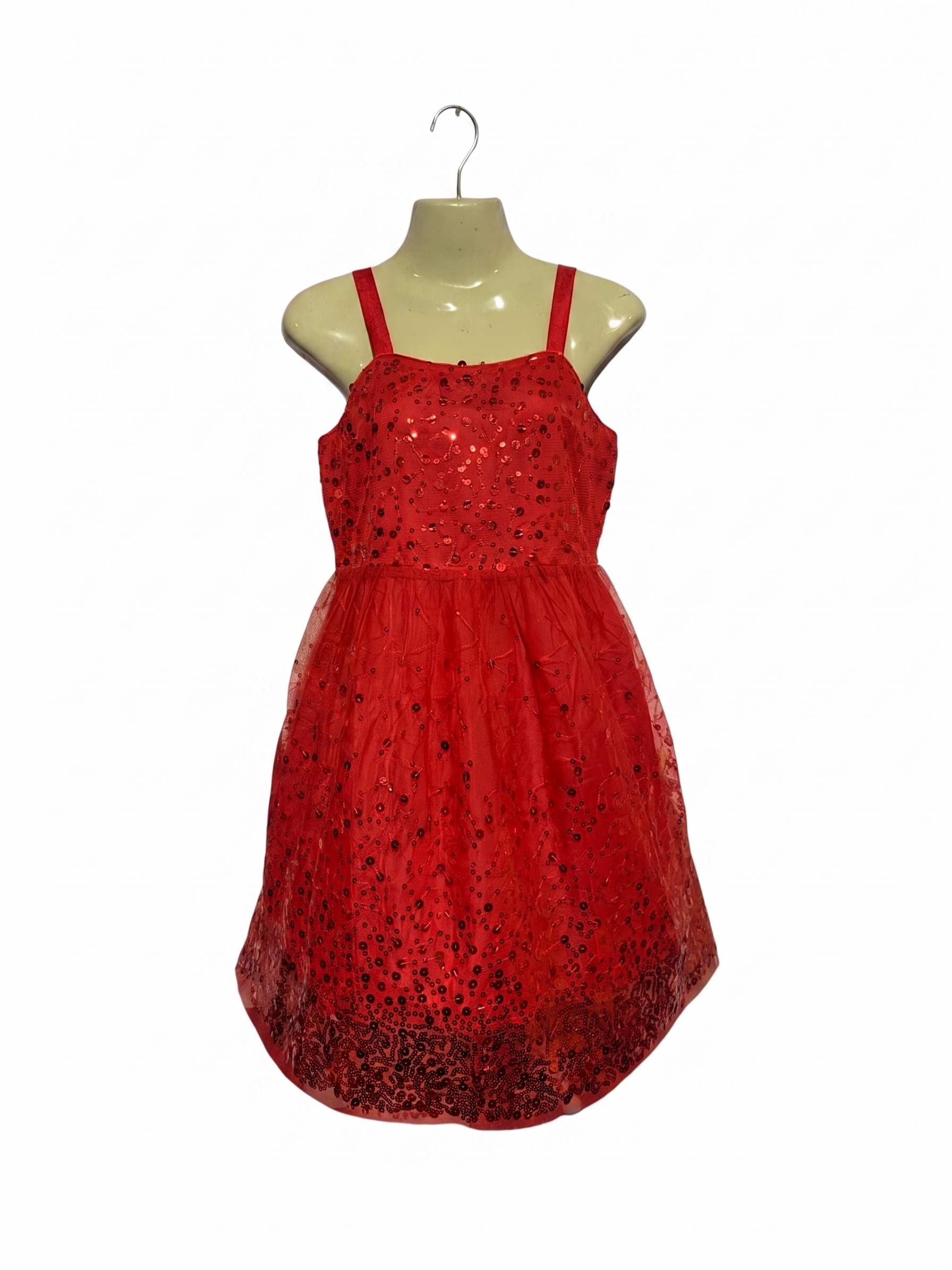 Justice Girls Red Sequin Shimmer Sleeveless Party Dress - Size Estimated Age 10Y AB1