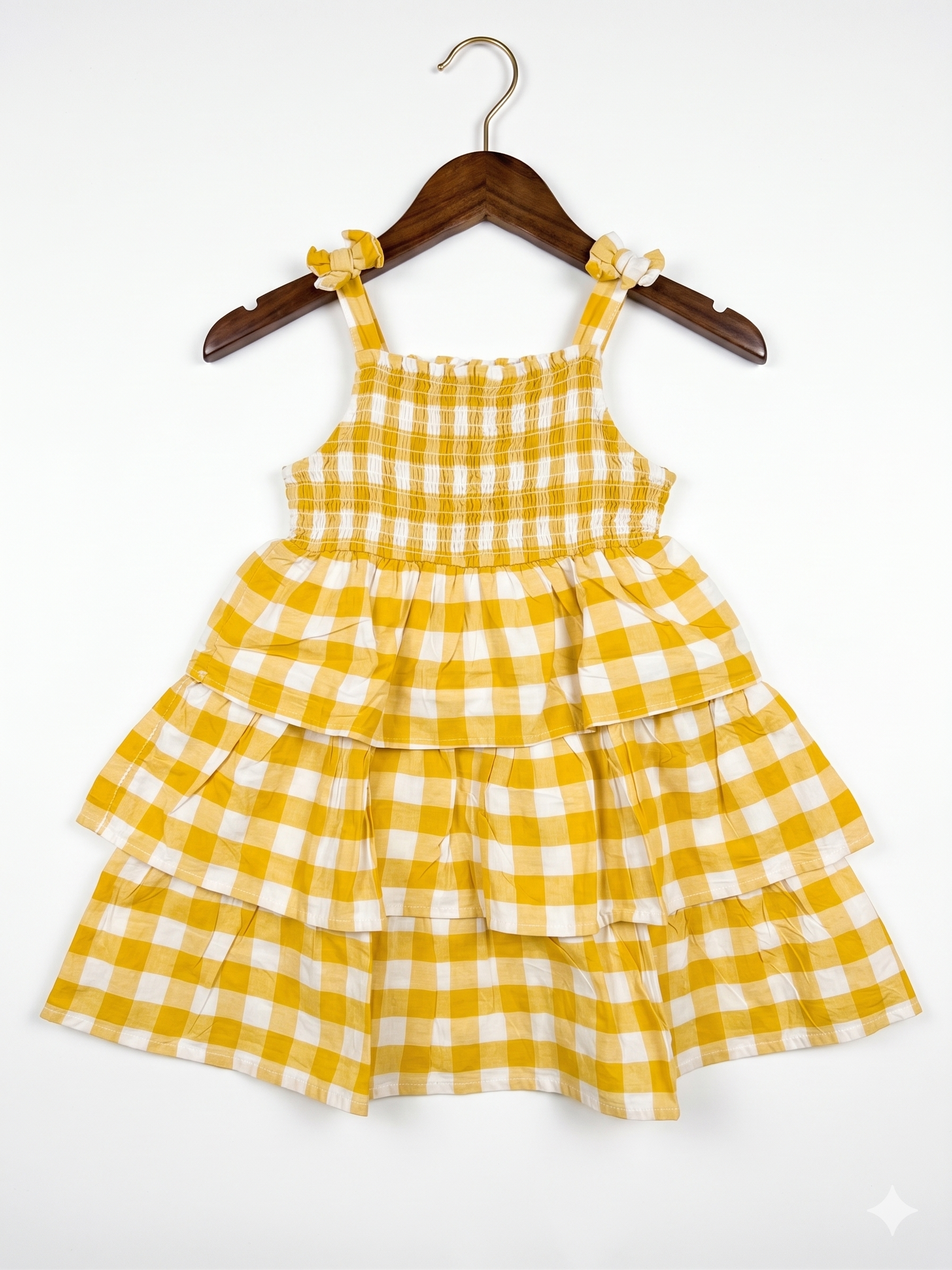 Wonder Nation Toddler Girls Yellow Gingham Tiered Smocked Dress - Size 3T AB1
