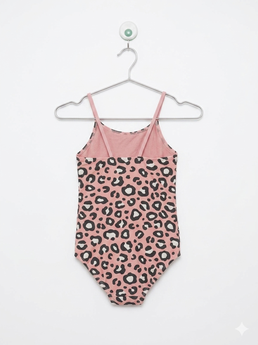 H&M Girls' Dusty Pink Leopard Print One-Piece Swimsuit - Size 5-6 Years AB1