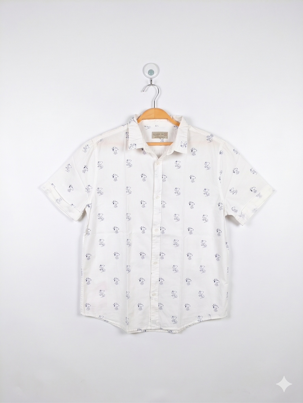 Zara Boys White Snoopy Print Short-Sleeve Button-Down Shirt - Size 13/14 Years (Estimated Age 13-14) AB1