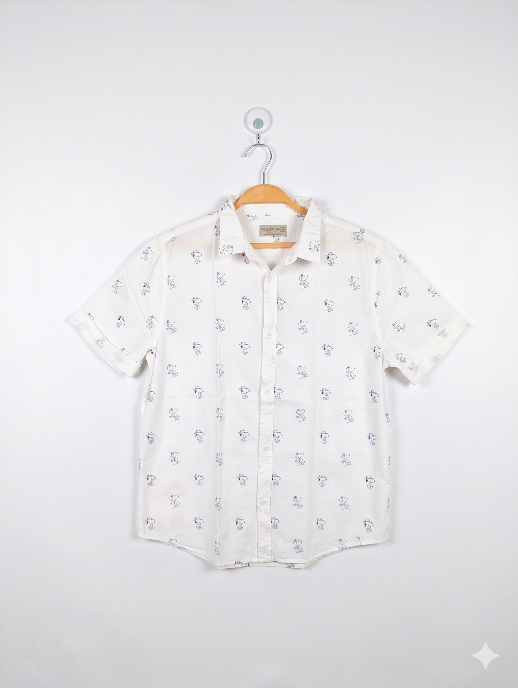 Zara Boys White Snoopy Print Short-Sleeve Button-Down Shirt - Size 13/14 Years (Estimated Age 13-14) AB1