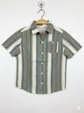 Caribbean Joe Boys Blue and Tan Striped Short-Sleeve Button-Down Shirt - Size 7/8 (Age 7-8yrs) AB1