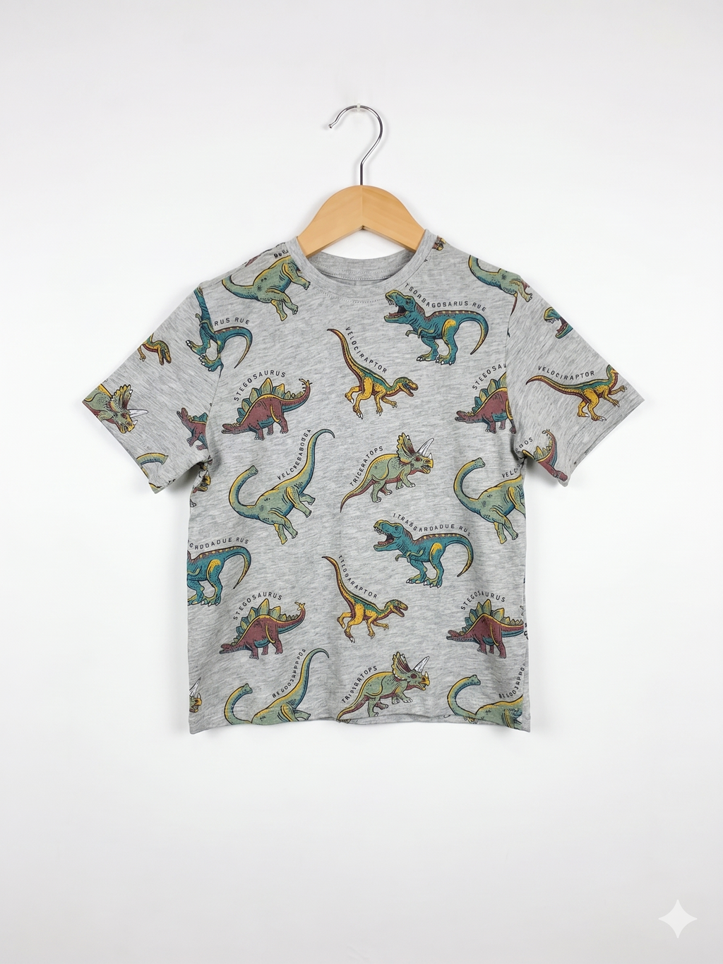 Primark Cares Boys Heather Grey "Dinosaur Kingdom" Short Sleeve Tee - Size 6-7Y (122CM) AB1