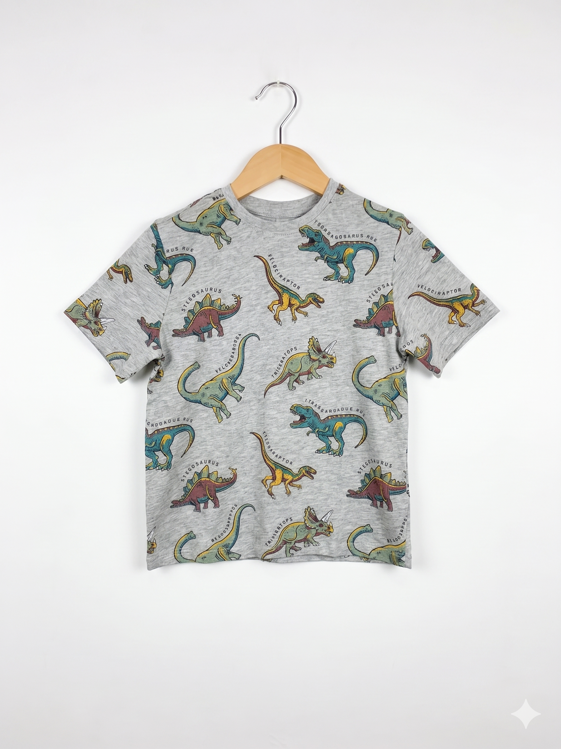 Primark Cares Boys Heather Grey "Dinosaur Kingdom" Short Sleeve Tee - Size 6-7Y (122CM) AB1