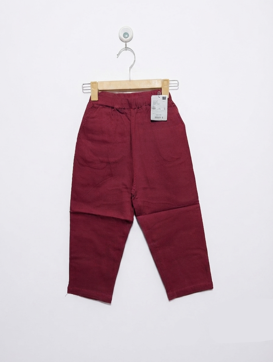 MUJI Boys/Girls Deep Red Wide-Tapered Casual Pants - Size 120 cm Estimated Age 6-7 Years AB2
