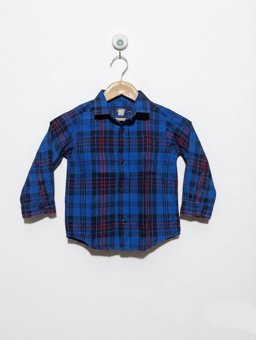 The Children's Place Boys Blue & Red Plaid Long-Sleeve Button-Down Shirt - Size Estimated Age 2T AB2