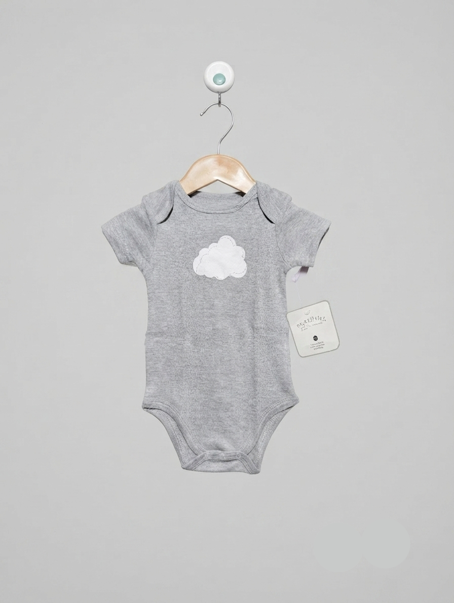 Necessities Baby Girls Heather Grey "Cloud" Graphic Bodysuit - Size Estimated Age 6-9 Months AB2