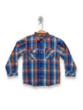 U.S. POLO ASSN. Boys Blue and Orange Plaid Long Sleeve Button-Down Shirt - Size 7, Estimated Age 7 Years AB2