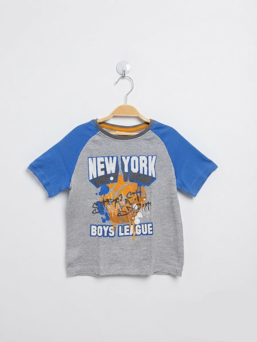 Papagino Boys Heather Grey "New York Basketball" Raglan Tee - Size 110-116 CM (Estimated Age 5-6 Years) AB2