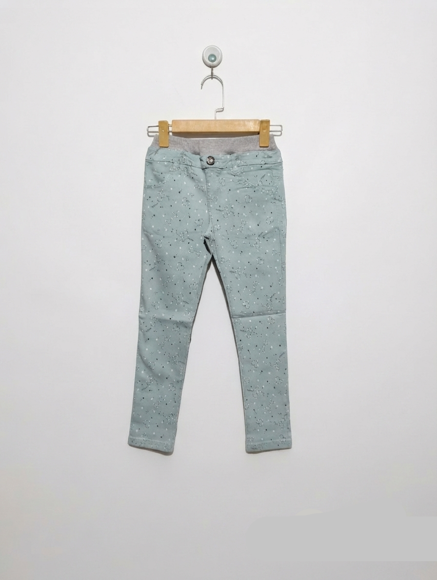 Girls Light Green "Star Print" Slim-Fit Stretch Pants - Size 130 CM Estimated Age 8-9 Years AB2