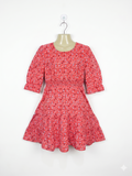 Wonder Nation Girls Coral Floral Smocked Waist Tiered Dress - Size L (10-12) Estimated Age 10-12 Years AB1