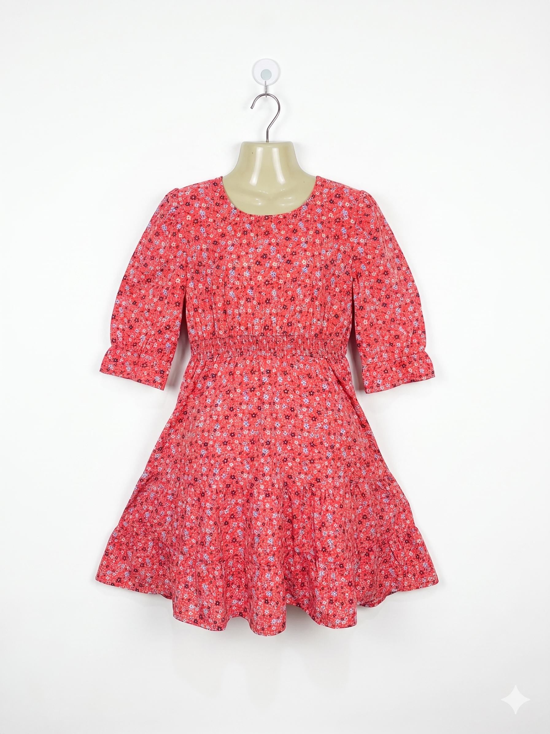 Wonder Nation Girls Coral Floral Smocked Waist Tiered Dress - Size L (10-12) Estimated Age 10-12 Years AB1