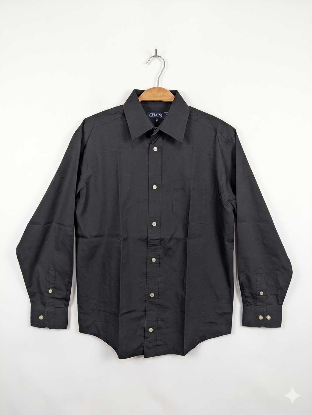 Chaps Boys Solid Black Long Sleeve Button-Down Dress Shirt - Size Estimated Age 14 Years AB1