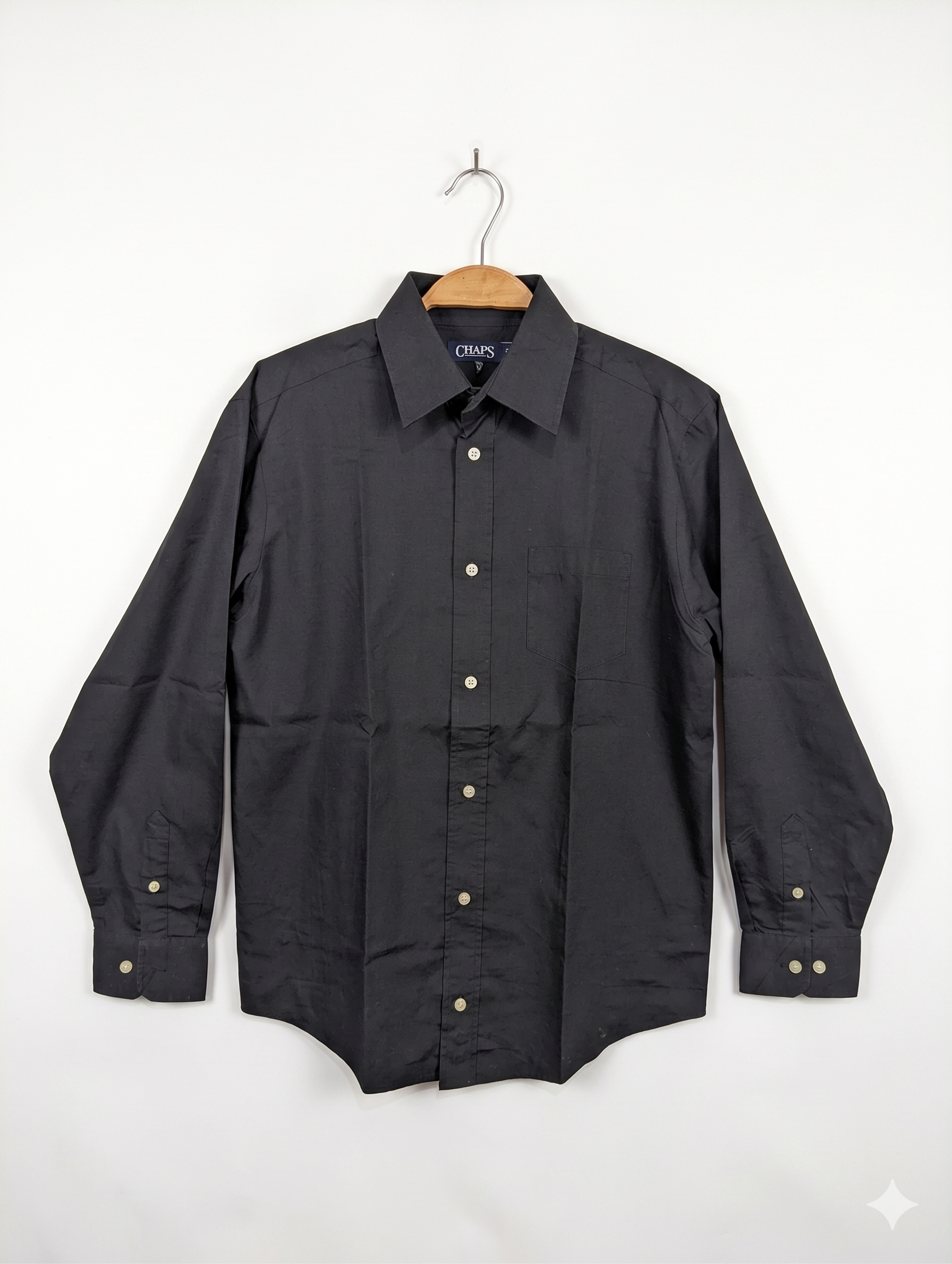 Chaps Boys Solid Black Long Sleeve Button-Down Dress Shirt - Size Estimated Age 14 Years AB1