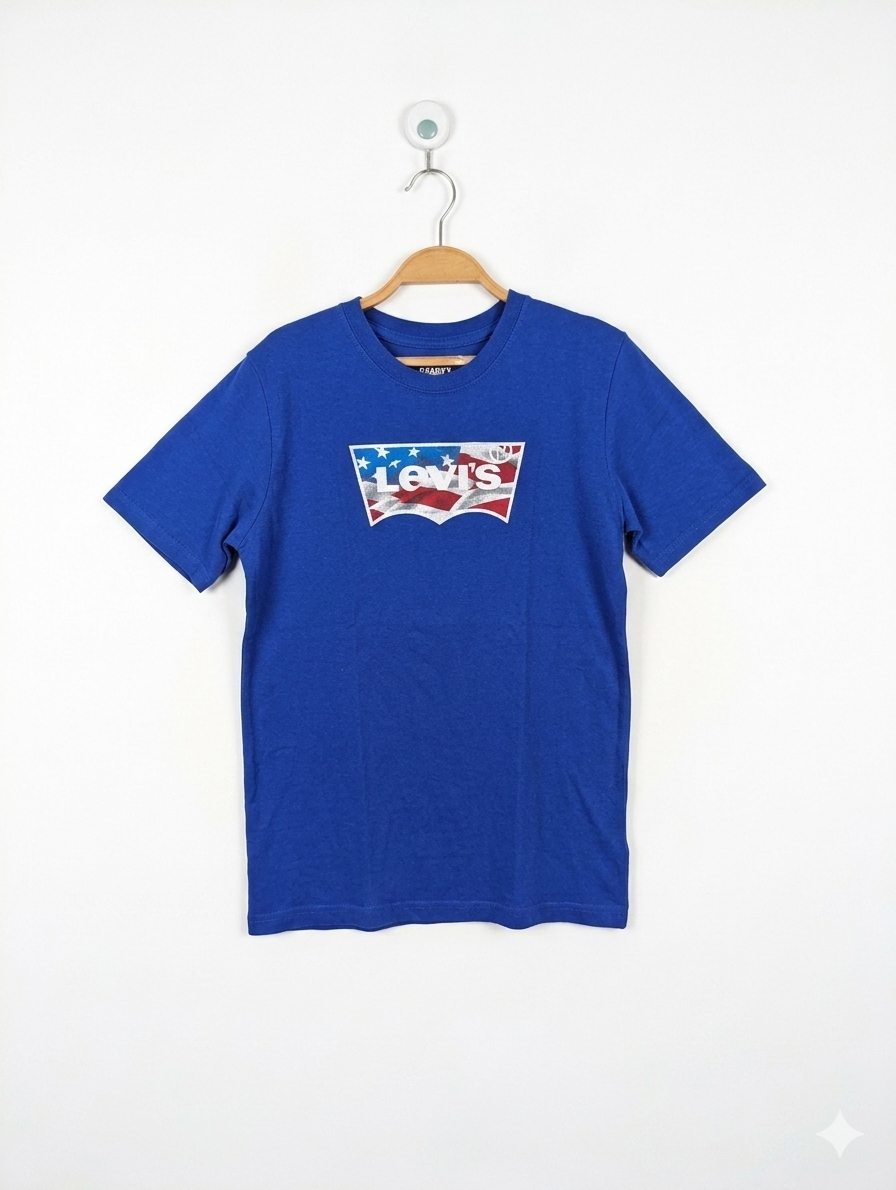Levi's Boys Royal Blue "American Flag Logo" Graphic Tee - Size 14/16 (Estimated Age 14-16) AB1