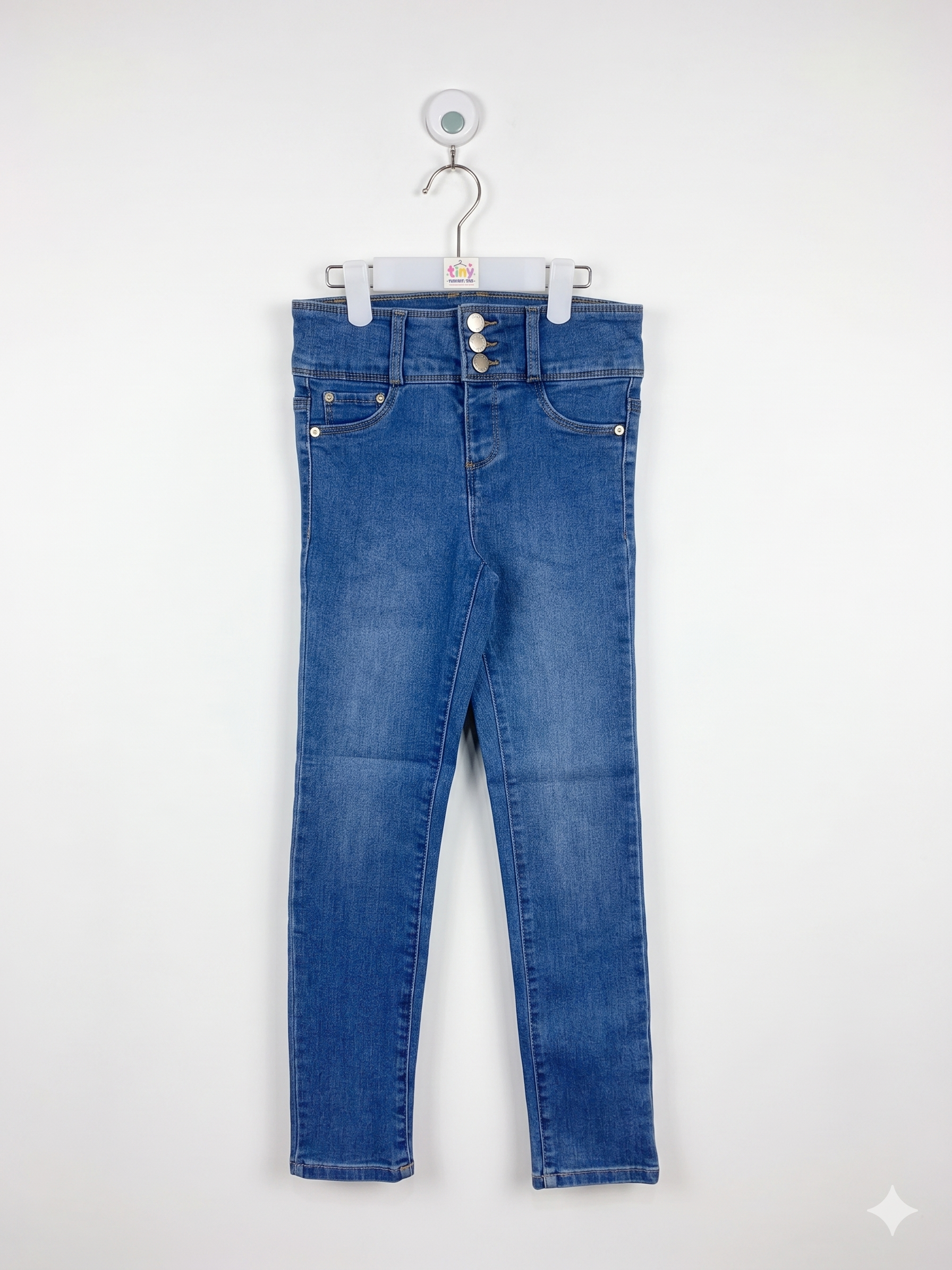 DKNY Girls High-Rise Triple-Button Skinny Jeans - Medium Wash - Size 8 (7-8 Years) AB1